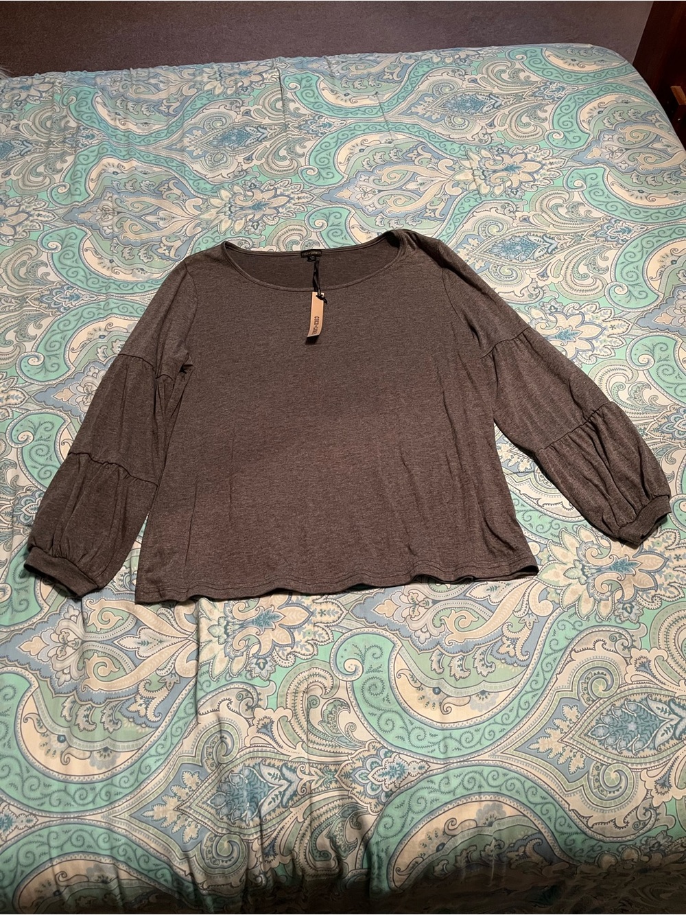Coco + Carmen Charcoal Gray Balloon Sleeve Knit Top